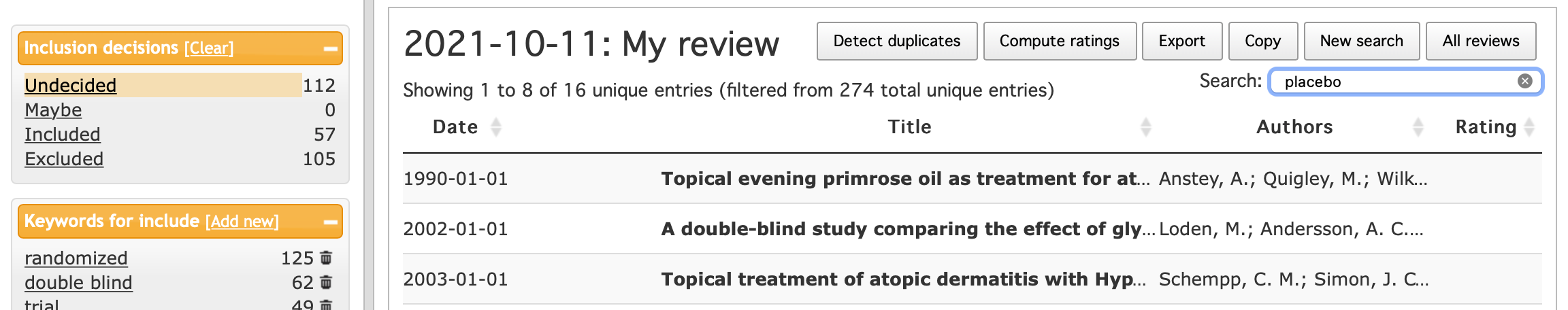 filtering articles in systematic reviews