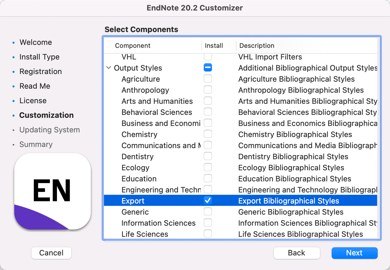 endnote installing export helper